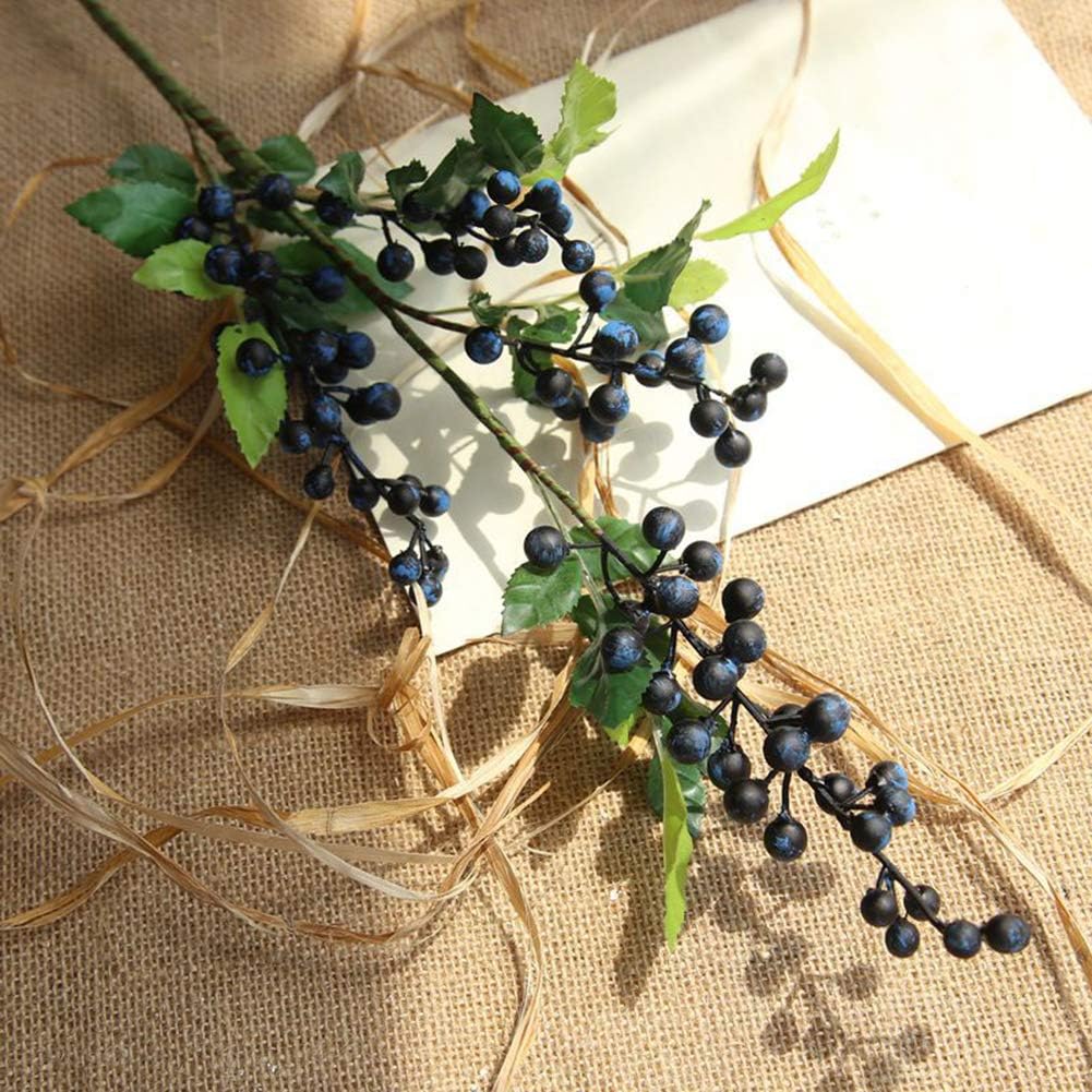 fanmaosdf Artificial Berries Branch,Green Leaves Artificial Berries Branch Plant Bouquet Party Home Wedding Decor