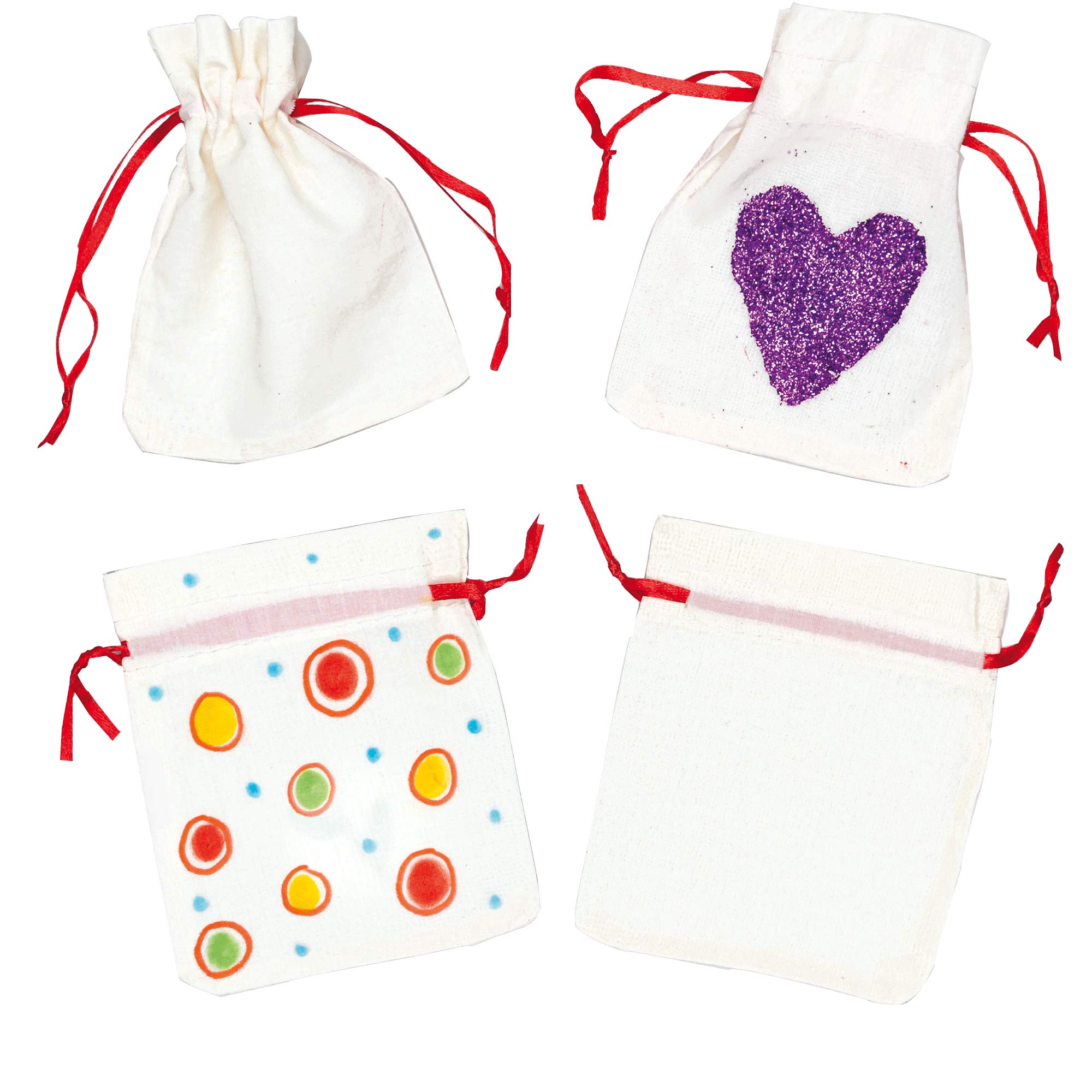 Baker Ross EF564 Mini Fabric Drawstring Treat Bags for Children to Decorate & Personalise (Pack of 6),10cm x 12cm