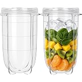 QUIENKITCH 2 Pack 16oz Replacement Cups for Magic Bullet 250W Blender | Food Grade Plastic Blender Cups, Fits 250W Magic Bullet MB1001 Series, Ideal for Fitness Shakes, Smoothies, &amp; Daily Meal Prep