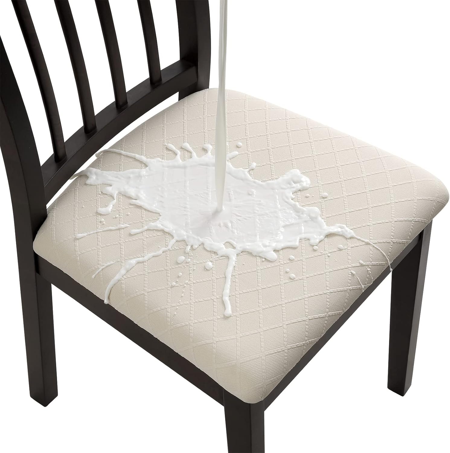 Slipcovers - Fuloon Waterproof Dining Chair Covers Set of 4, Stretch Jacquard Chair Seat Covers Washable Dining Room Chair Cover Seat Slipcover Removable Kitchen Chair Covers Protector (4, Waterproof-Beige)