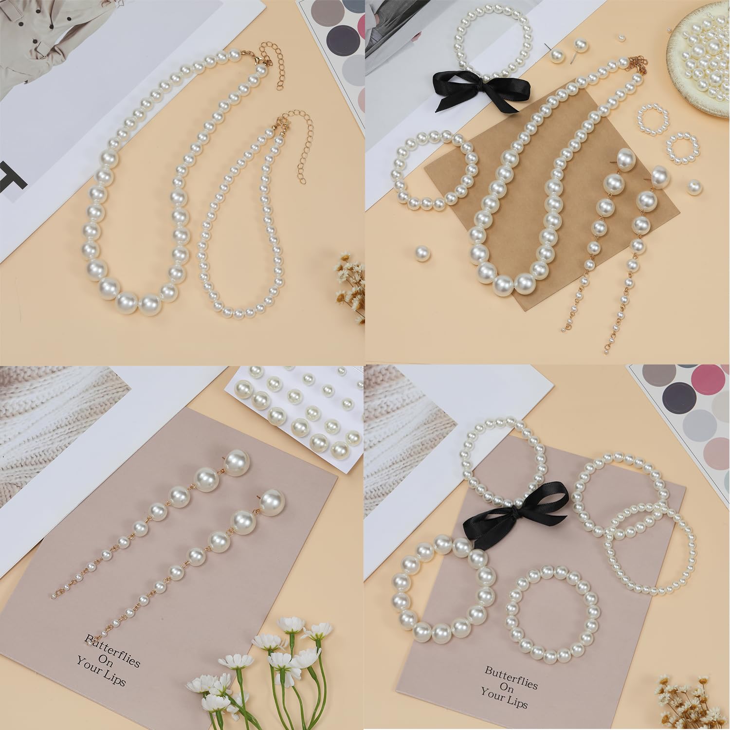 1200 Pcs Pearl Beads for Jewelry Making, 5 Size Round Pearls for Bracelets Making Kit Small Pearl Filler Beads with Hole for DIY Craft Necklace Earrings