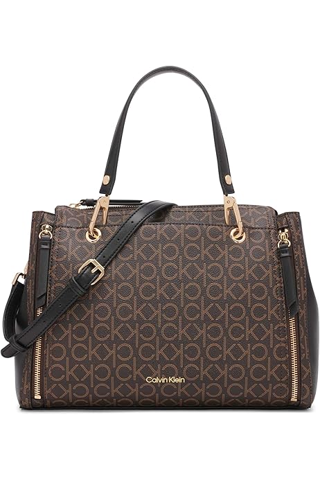 Amazon.com: Calvin Klein Margot Textured Logo Satchel, Brown/Khaki  