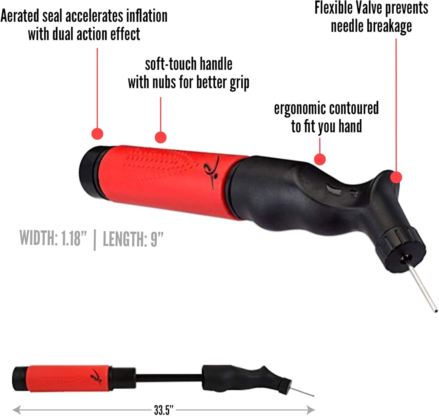 Fitness Factor Small Dual Action Ball Pump with Needle - Hand Air Pump for Inflatable Balls - Perfect for Basketball, Volleyball, Soccer and Football | Comes with 2 Additional Inflating Needles : Sports & Outdoors