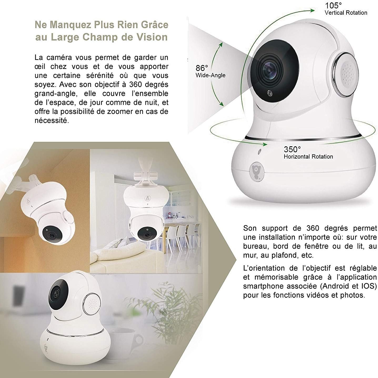 Photo Et Camescopes Sans Fil Moniteur 350 Pan Et 105 Inclinaison Controlee A Distance Par Les App 3d Camera Panoramique Surveillance A Distance Bebe Et Animaux Camera Ip Full Hd Littlelf 7p