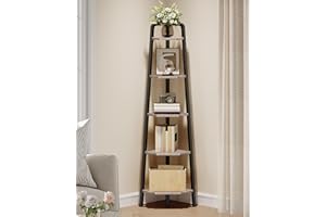 CHOEZON Corner Shelf, 5-Tier Ladder Corner Shelf, Ladder Bookshelf, 59.6" Tall Vertical Display Stand, Metal Frame Bookshelf,