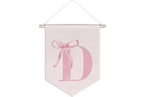 foedor initial Personalized Preppy Canvas Hanging Pennant Flag Banner, Coquette Pink Bow Teen Girl Gifts,Trendy Cute Monogrammed Gifts Wall Decor for Women Teen Girl Nursery bedroom(D)