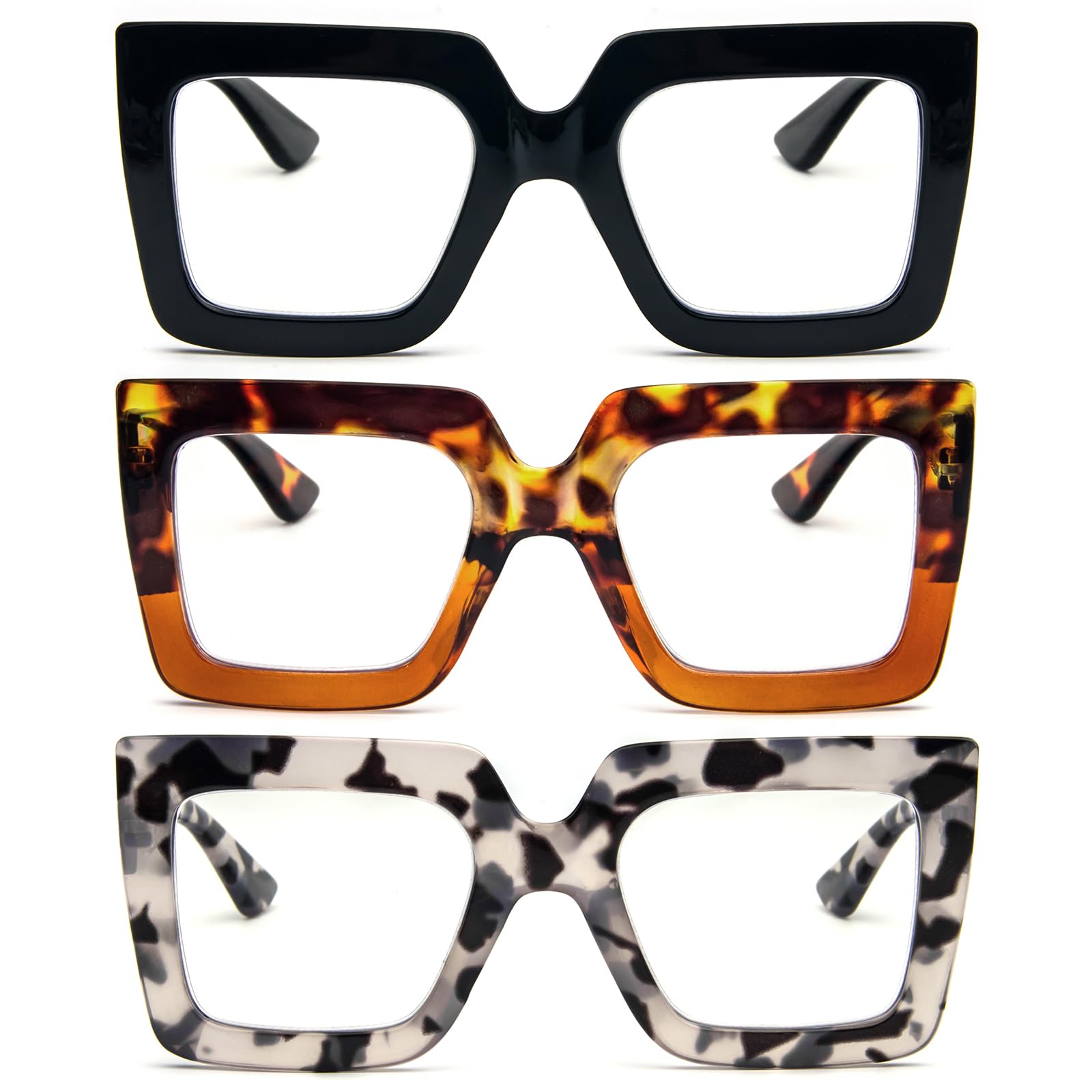 MMOWW Reading Glasses 3 Pack Large Square Frame with Spring Hinges Women Men - Anti Blue Light Computer Reader +2.5 — image 1