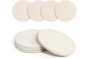 KRASTMON Coasters Set of 4 for Drinks, Cotton Woven 4 Colors Absorbent Boho Coasters for Home Decor Cups - Hot or Cold Drink Thickened (White)