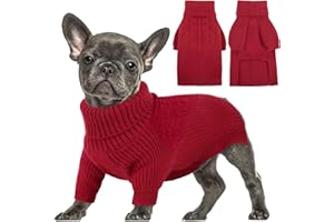 Queenmore Dog Sweater, Puppy Sweater for Small Dogs,Warm Winter Fall Dog Sweaters for Dog Girls Boys, Solid Turtleneck Knit Sweater for Large Medium Dogs,Long Sleeves Christmas Dog Sweater Red,S