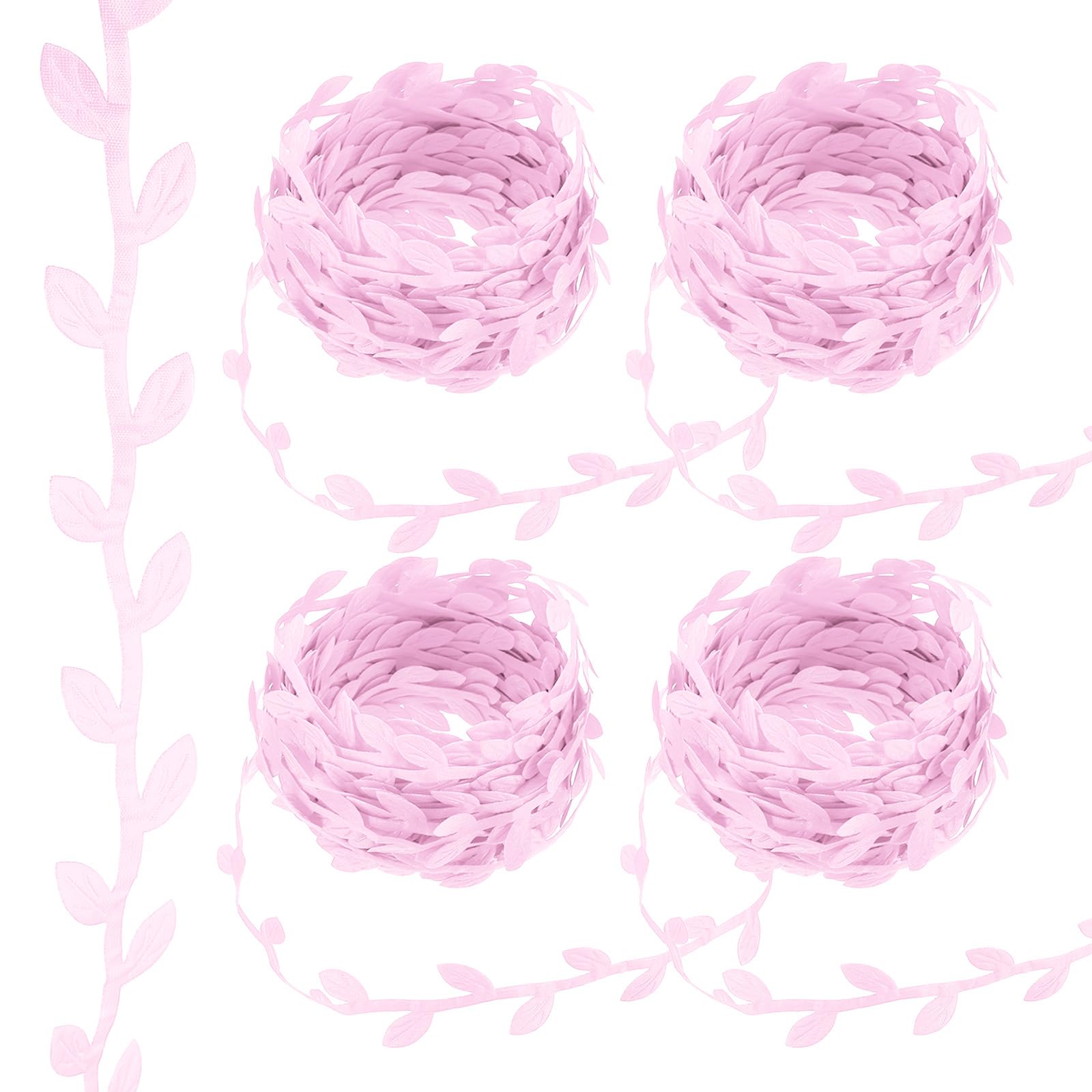 PATIKIL 44 Yards Pink Leaf Ribbon, Leaves Trim Rope Artificial Leaf String for Christmas Wreath Making Gift Wrapping Wedding Decoration, Style 8
