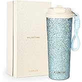 WILDWITHME Titanium Travel Coffee Mug 25oz (750mL), Ultra-Light Vacuum Insulated Tumbler with Flip Lid & Carry Strap, Leak-Resistant, Sky Blue
