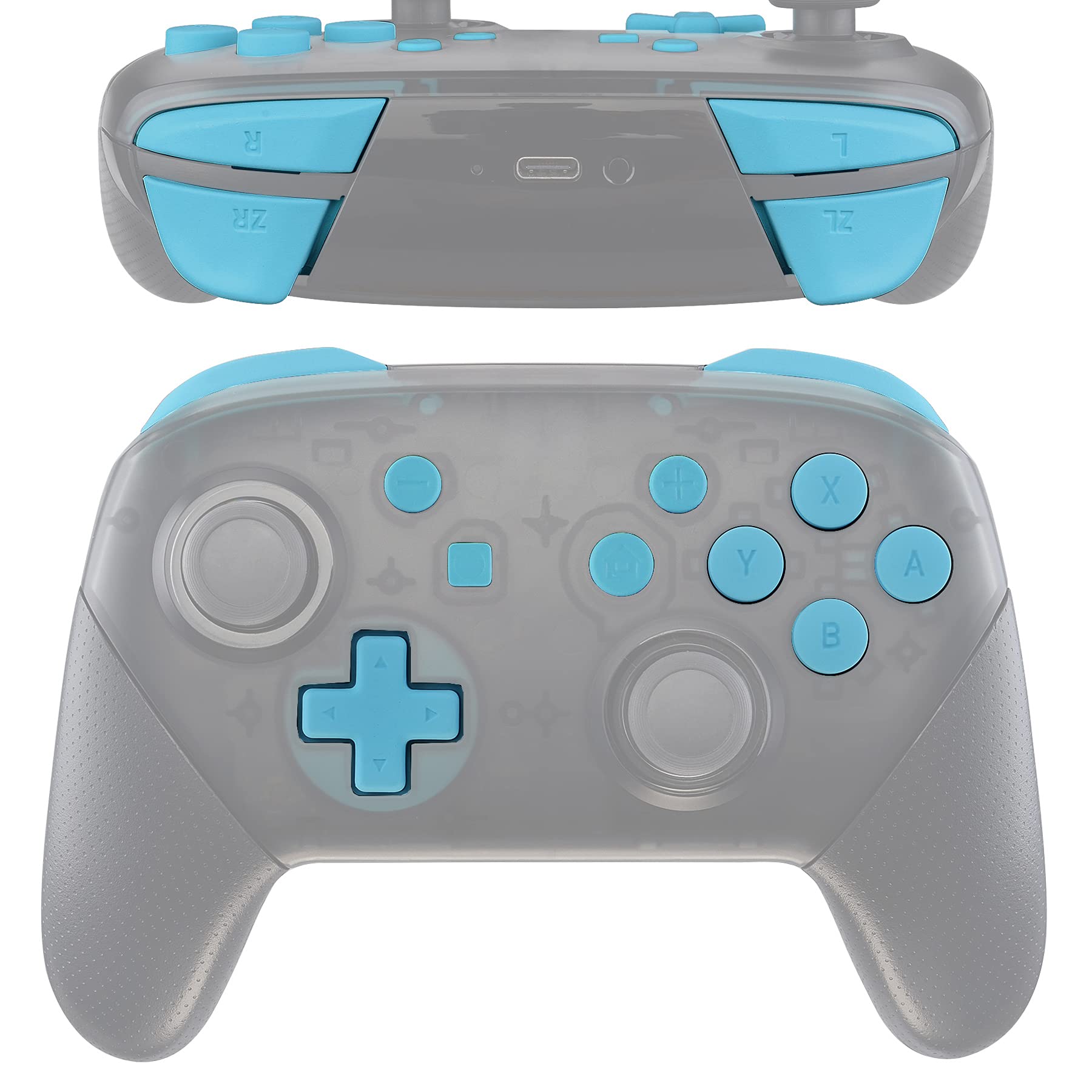 eXtremeRate Heaven Blue Repair ABXY D-pad ZR ZL L R Keys for Nintendo Switch Pro Controller, Glossy DIY Replacement Full Set Buttons with Tools for Nintendo Switch Pro - Controller NOT Included