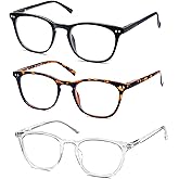 HAPJOYS Reading Glasses Women Men Stylish Readers 1.0 Lightweight Reading Cheaters Glasses with Spring Hinges 3 Pack Black/Tortoiseshell/Clear