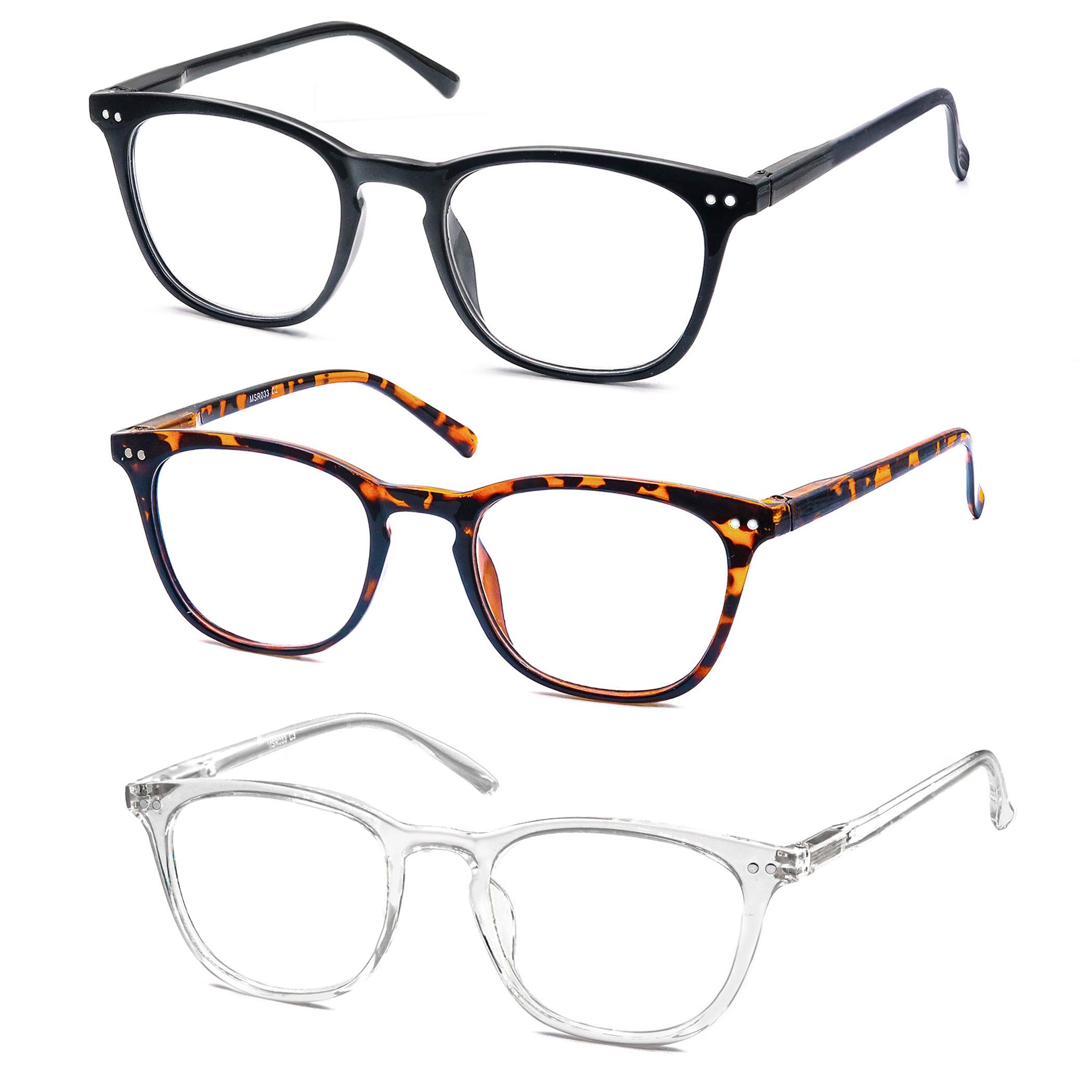 Photo 1 of HAPJOYS Reading Glasses for Women Men Stylish Lightweight Magnifying Readers +0.75 Cheaters Glasses W/Sping Hinges 3 Pack Black/Tortoise Shell/Clear Frames