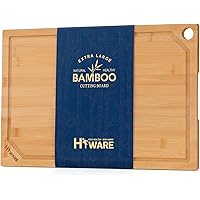 Hiware Extra Large Bamboo Cutting Board for Kitchen, Heavy Duty Wood Cutting Boards with Juice Groove, 100% Organic Bamboo, P