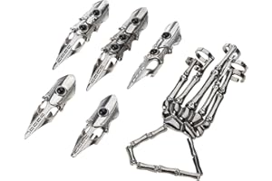 YUELER Gothic Punk Skeleton Hand Glove Adjustable Metal Finger Claw Skeleton Full for Halloween Cosplay and Party