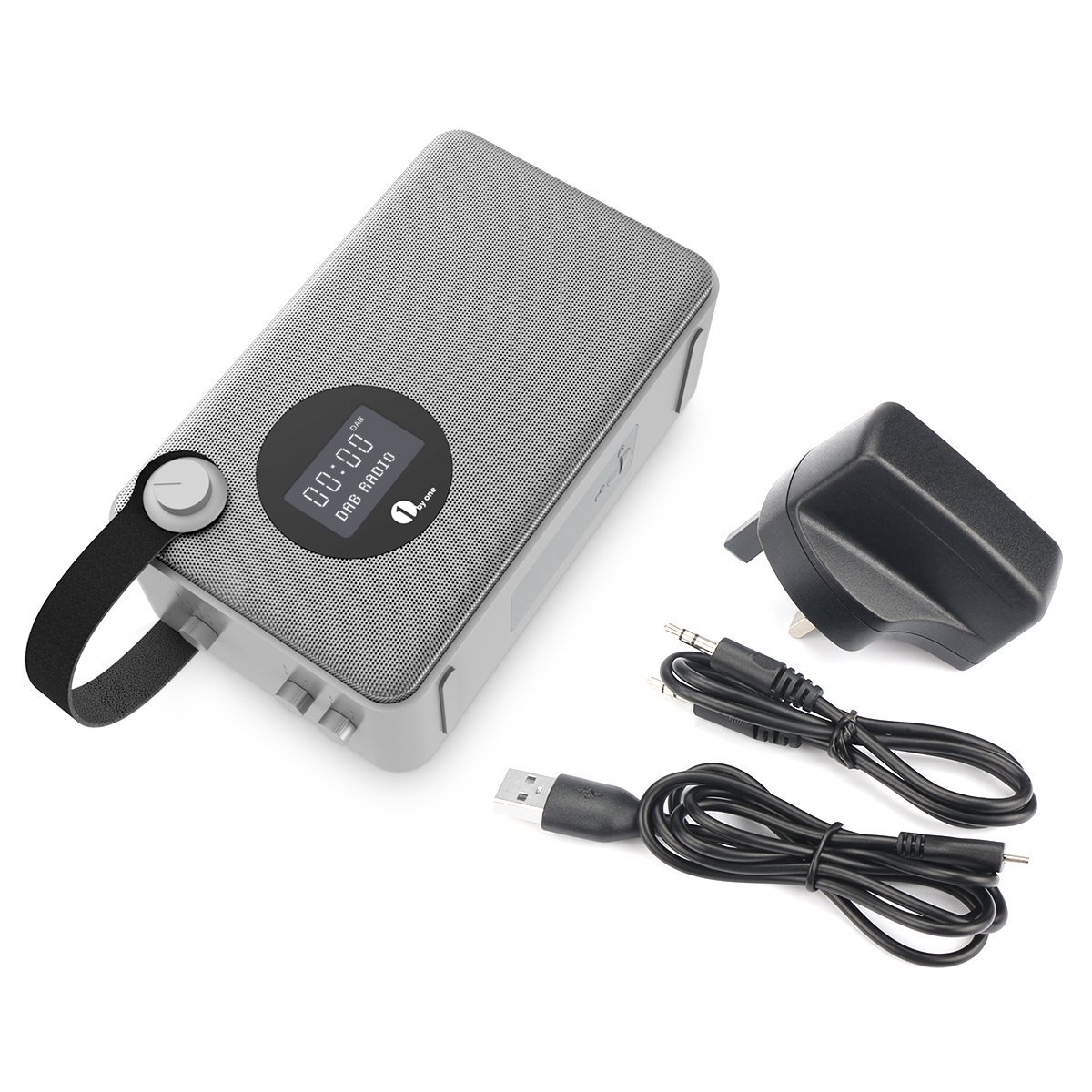 1byone DAB / FM Bluetooth Radio, Radio digital portátil con el despertador / FM / Pantalla LCD / 3.5mm Aux-in ,color plata & gris