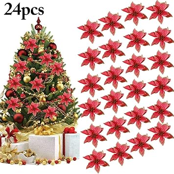 outgeek Weihnachtsbaumschmuck, Funpa 24pcs 5,91"Weihnachtsstern Glitzer