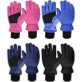 Geyoga 4 Pairs Winter Kids Ski Gloves Boys Girls Windproof Waterproof Warm Snow Gloves for Children Toddler Snowboard