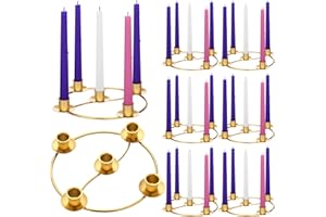 Sliner 8 Pcs Christmas Advent Wreath Ring 5 Candle Holder Gold Round Shape Advent Ring Candle Holder Metal Table Decoration for Taper Xmas Festival Home Centerpiece Decor