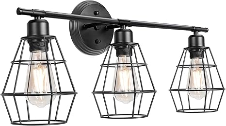 Amazon Com 3 Light Industrial Bathroom Vanity Lights Farmhouse Wall Light Fixture Metal Cage Wall Sconce Vintage Porch Wall Lamp For Mirror Cabinets Kitchen Living Room Workshop Home Improvement