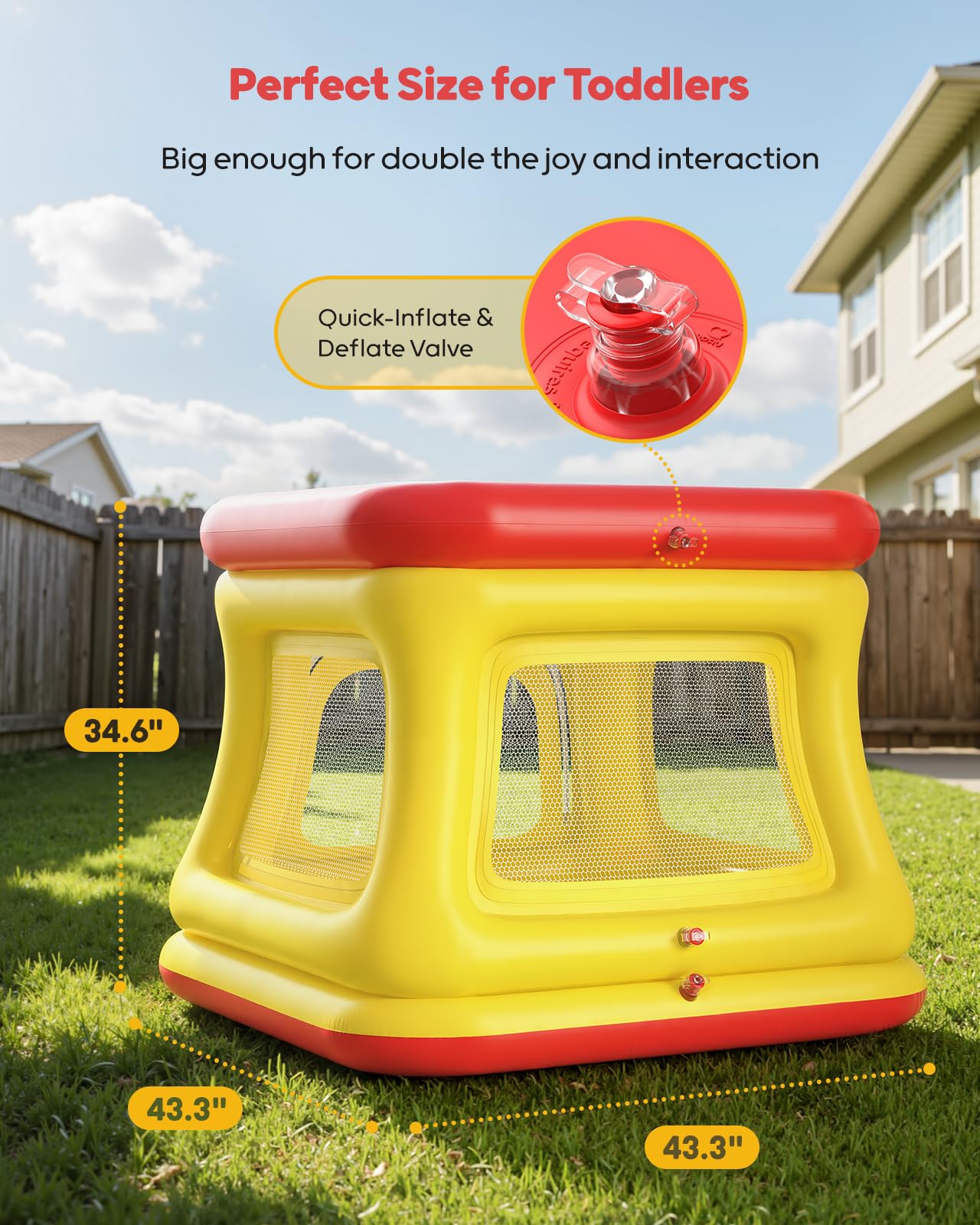 QPAU 3-in-1 Inflatable Bounce House for Toddlers 1-3, Ball Pit & Trampoline, Inflatable Bouncy House with Pump, Safety Net, Indoor & Outdoor Bubble Bouncer Baby Play Yard