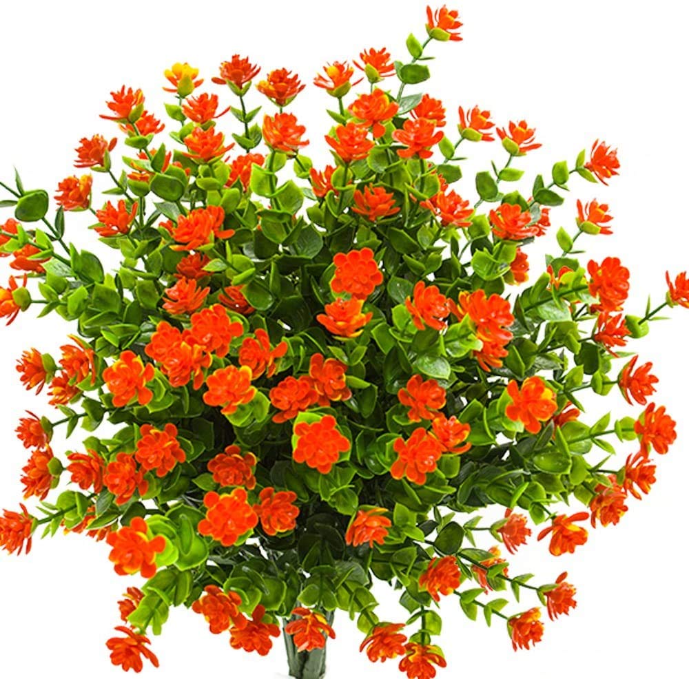 Ruiuzioong Artificial Fake Flowers, 4Pack Outdoor UV Resistant Greenery Shrubs Plants Indoor Outside Hanging Planter Home Garden Décor (Orange) — image 1