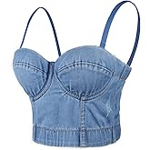 ELLACCI Women's Denim Bustier Crop Top Jean Corset Top Bra with Detachable Straps