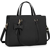 Laptop Bag for Women 15.6 inch Laptop Tote Bag Waterproof Leather Computer Bag Large Lightweight Briefcase Professional Business Office Work Bag Black