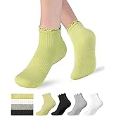 Shakoelun Non Slip Grip Yoga Socks for Women Breathable Cute Ruffle Ankle Socks for Yoga, Pilates, Barre Workouts