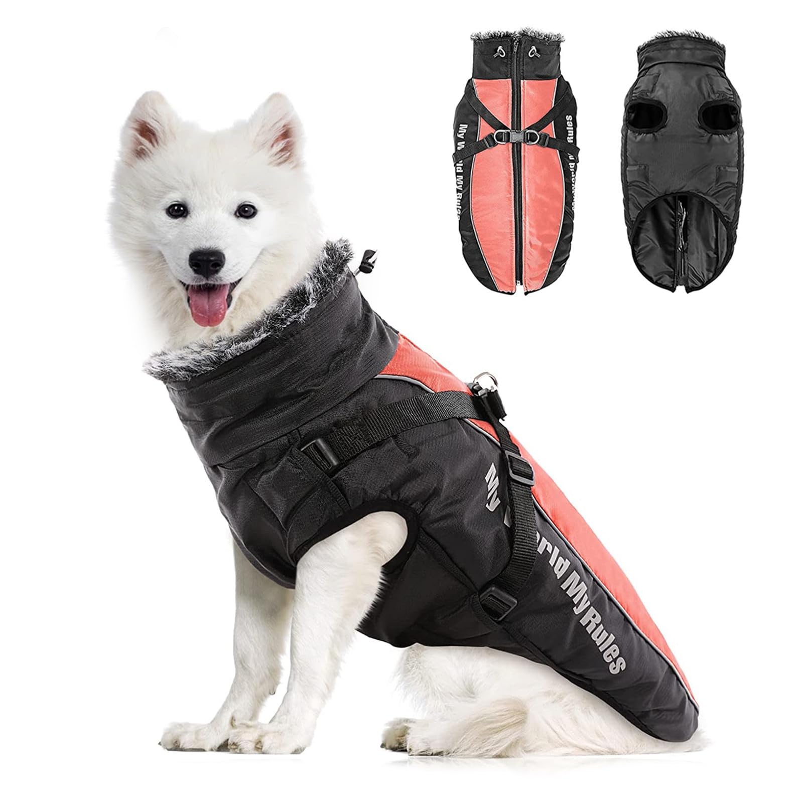 PETCUTE Dog Coat Waterproof with Harness,Adjustable Dog Coats with Reflective Strap,Small Pet Jackets with Harness and Zipper for Small Medium Large Dogs,3XL