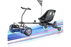 isinwheel Hoverboard Attachment for 6.5"8" 8.5"10" Hoverboard Go Kart Attachment with 3*Shock Absorbers, Hand and Foot Dual Control, Larger Seat, Flashing Wheels