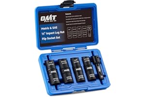 Orion Motor Tech Lug Nut Socket Set, 5pc 1/2" Drive Impact Flip Socket Set with Metric 17 19 21 22 mm & SAE 3/4 13/16 7/8 15/