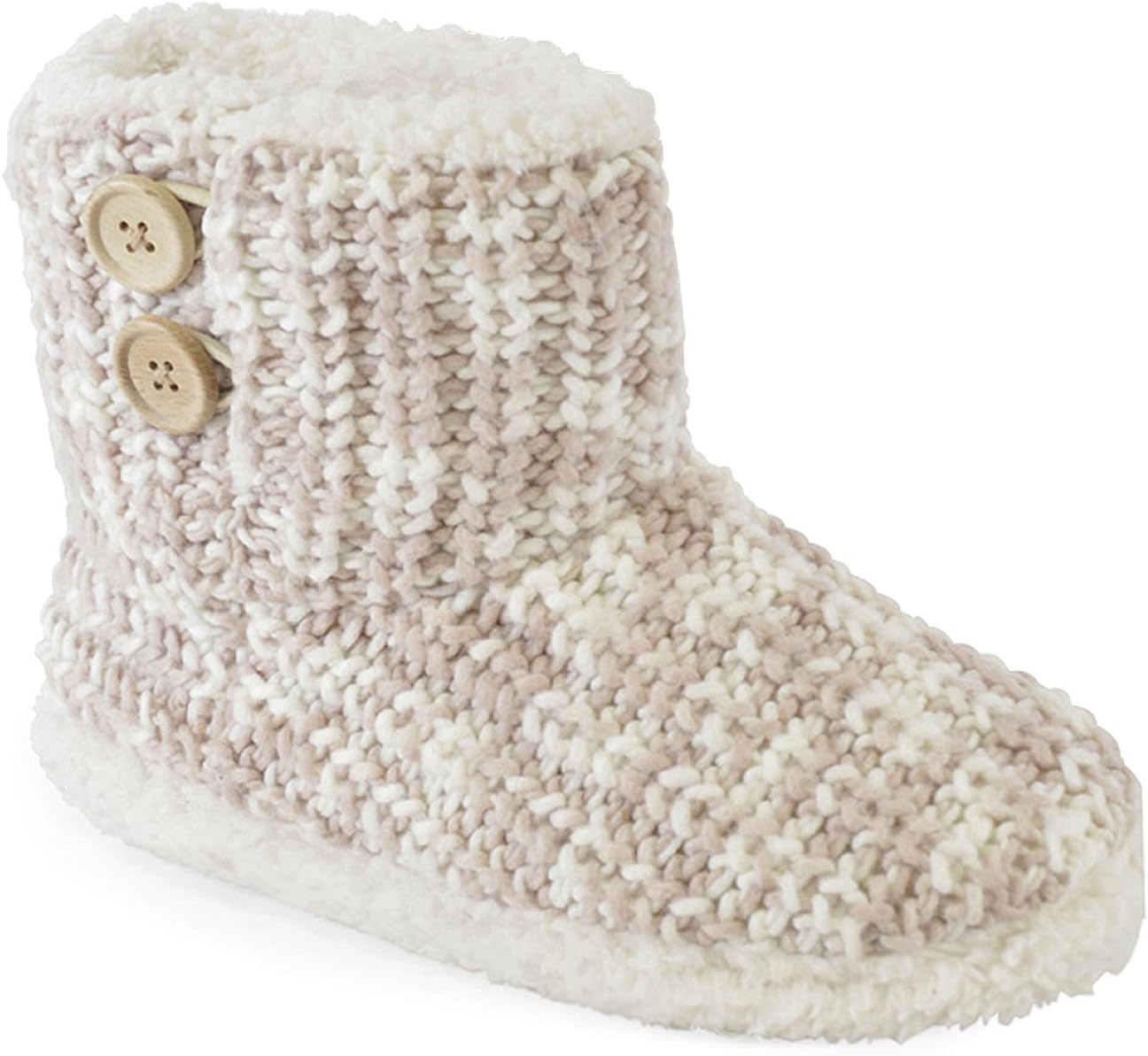 Womens/Ladies Footwear Knitted Button Trim Boot/Bootee Slippers Sherpa Lining, Sizes