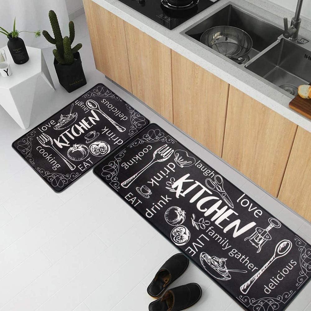 HEBE Anti Fatigue Kitchen Mat Set of 2 Non Slip Thick Cushioned Kitchen Rug Sets with Runner 17"x48"+17"x28" Heavy Duty Comfort Standing Mats Waterproof Kitchen Carpet: Kitchen & Dining
