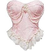 SHENHE Women's Strapless Corset Bustier Pearl Smocked Lace Trim Going Out Crop Top Tube Corset