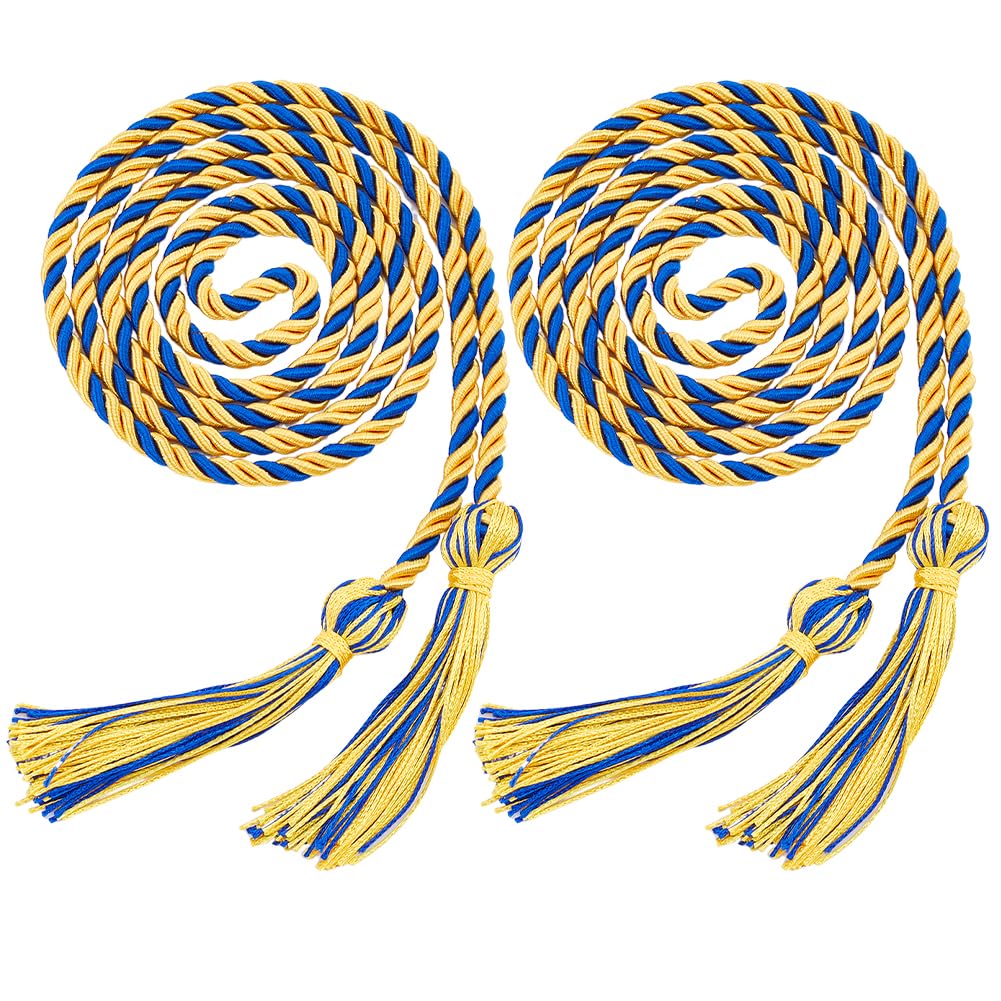 GORGECRAFT 2Pcs Graduation Season Double Honor Cord with Tassels 1.7Ms Blue Gold Polyester Braided Honor Ropes Graduation Decorative Ribbon Necklace Props Accessory for Students College Grad Party