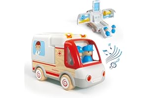 Wanborns Cars Toys for 2 3 4 5 Years Old Toddlers Boys Girls, Ambulance Truck with Sound and Light, Early Learning Toy, Plastic and Wooden Vehicles, Doctor Kit for Kids, Christmas Birthday Gifts