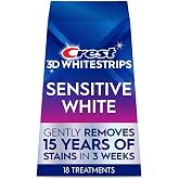 Crest 3DWhitestrips Sensitive White At-Home Teeth Whitening Kit, 18 Treatments, Gently Removes 15 Years of Stains