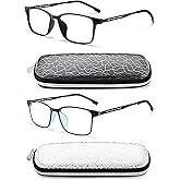 AJYADO Ultralight TR90 Titanium Reading Glasses Men Women - Anti Blue Light Blocking Readers Square Frame (2PC Black Blue)