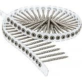 Shimeyao 800 Pack #8 x 3 Inch Collated Deck Screws Exterior Wood Screw | Using Collated Screw Gun, Type 17 Square Head, Tan Finish, Epoxy Ecoat, for Fences Building Decks Wood Project
