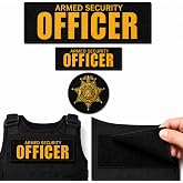GaugeUSA Armed Secuirty Officer Gold Hook and Loop Patch Set for Vest with Badge, 3 Piece, 10x3 Inch, 5x1.5 Inch, and 3 Inch