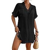 Bsubseach Bathing Suit Cover Up for Women Swim Cover Ups Summer Beach V Neck Bikini Swimwear with Pockets