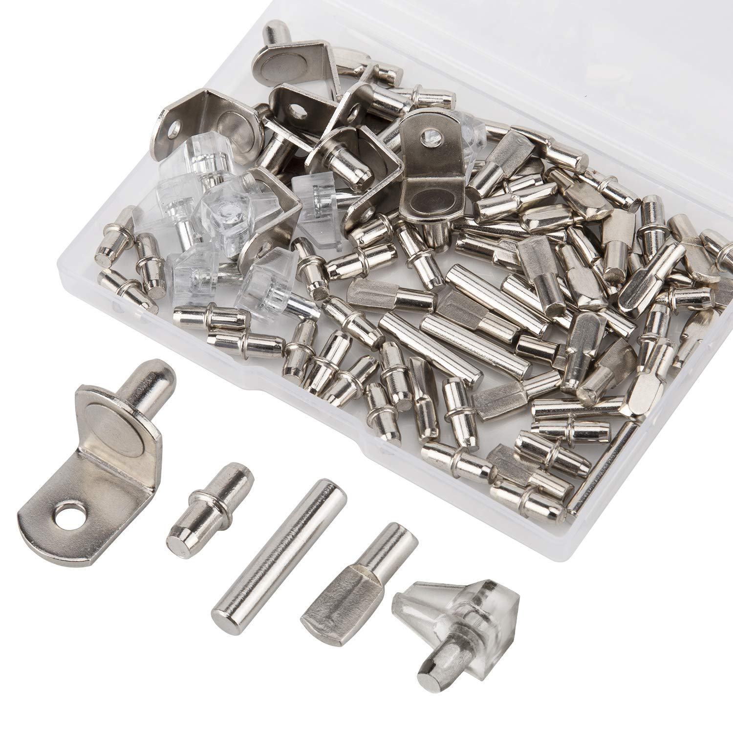 AIEX 80 Pcs 5 Styles Shelf Pins Kit Shelf Bracket Pegs Support for Cabinet Shelf, 5mm, 6mm