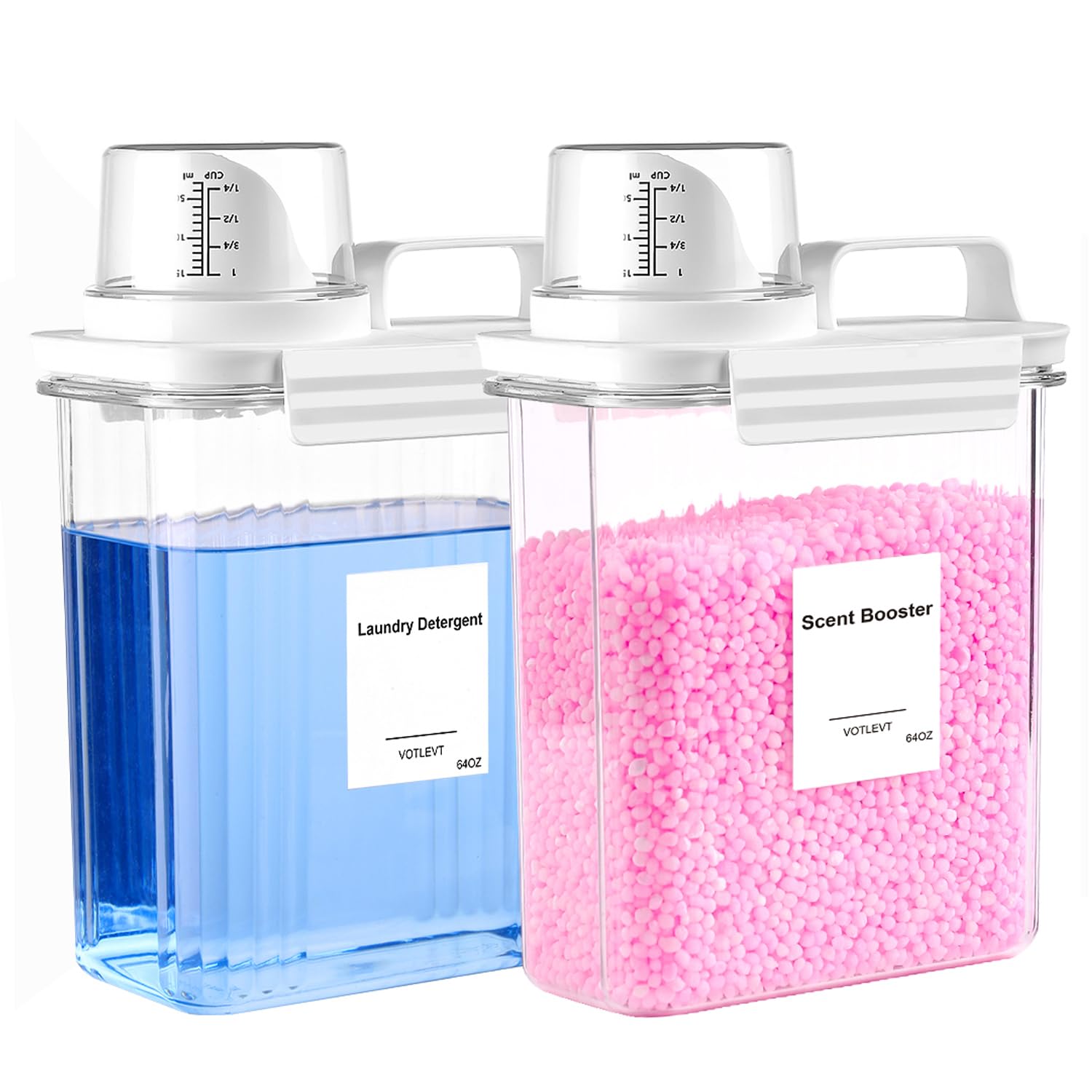 Photo 1 of VOTLEVT 64 OZ Laundry Detergent Dispenser, Liquid Laundry Soap Dispenser, Fabric Softener Dispenser, Scent Booster/Laundry Powder Holder & Container, Laundry Room Organization and Storage, 2PACK