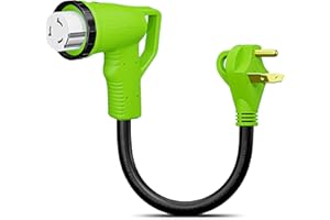 Leisure Cords 12" 90-Degree Dogbone RV Adapter 30 Amp Male and 50 Amp Female with Twist Lock and LED Power Indicator (30 Amp Male - 50 Amp Female Twist)