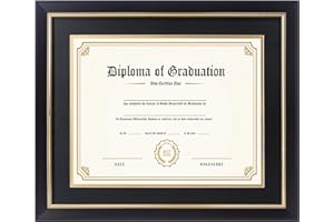 FramePro 11x14 Diploma Frame with Black over Gold Mat, 14x17 Certificate Frame, Real Wood with Gold Trim, Black Frame with Arcylic