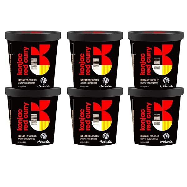 HETHSTIA KONJAC NOODLES RED CURRY SOUP CUPS – 6-PACK SHIRATAKI ANGEL HAIR PASTA, LOW CARB (4G), INSTANT KONJAC SPICY RED CURRY BROTH, GLUTEN-FREE, LOW SUGAR, LOW FAT, HEALTHY ASIAN RAMEN