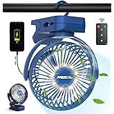 Clip on Fan 65 Hours Portable Desk Fan Rechargeable with LED Lights & Hooks 12000 Capacity Battery Operated Fan with Clips Small Desk Fan Mini Fans for Tents Travel Outdoor Camping Golf Cart Stroller