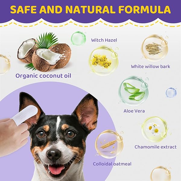 DOG EAR WIPES FINGER – EAR FINGER WIPES FOR DOGS & CATS – PET EAR CLEANING FINGER WIPES – SOOTHS & DEODORIZES, PREVENT EAR ITCH & INFLAMMATION – FRESH COCONUT SCENT, ALL NATURAL INGREDIENTS – 60 COUNT